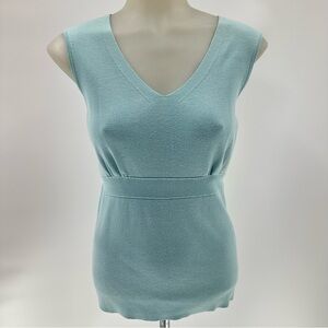 Ann Taylor Tank Blouse Sz S Baby Blue Y2K Babydoll Tie Back V Neck Sleeveless